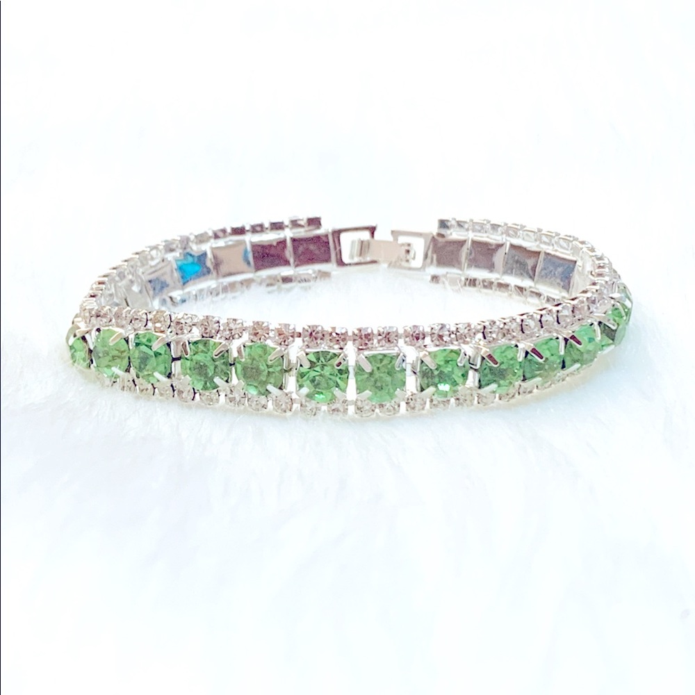 💎💎Green And White Rhinestone Tennis Bracelet
